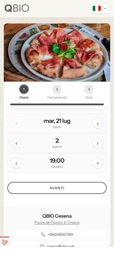 QBIO Cesena booking page