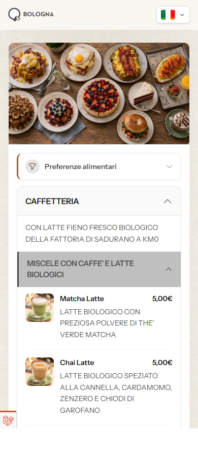 QCorner Bologna digital menu