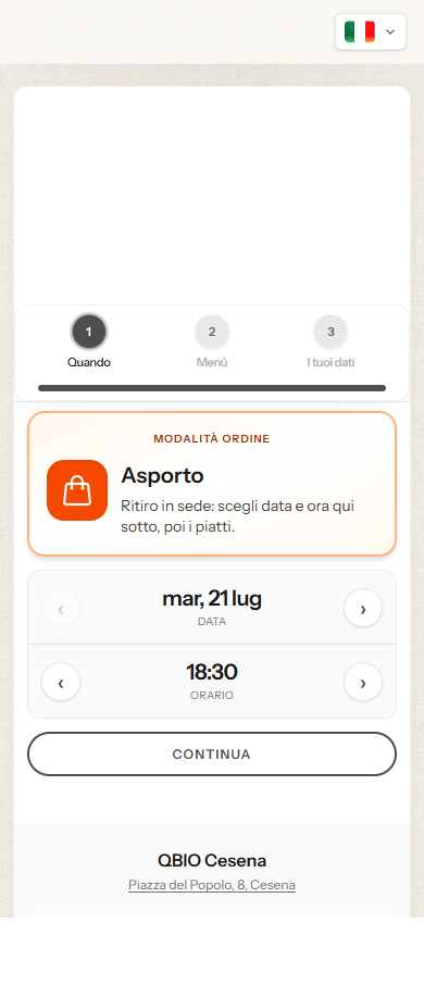 QBIO Cesena takeaway order flow